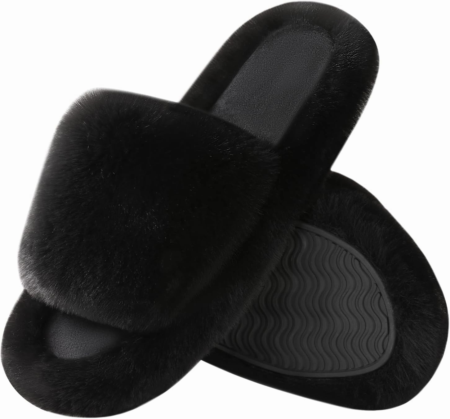 Ankis Comfy Women's Plush Slippers - Cute Chic Versatile Pretty Platform, Open Toe, Non-slip House Fluffy Fuzzy Slippers for Women Indoor Outdoor, All Seasons
