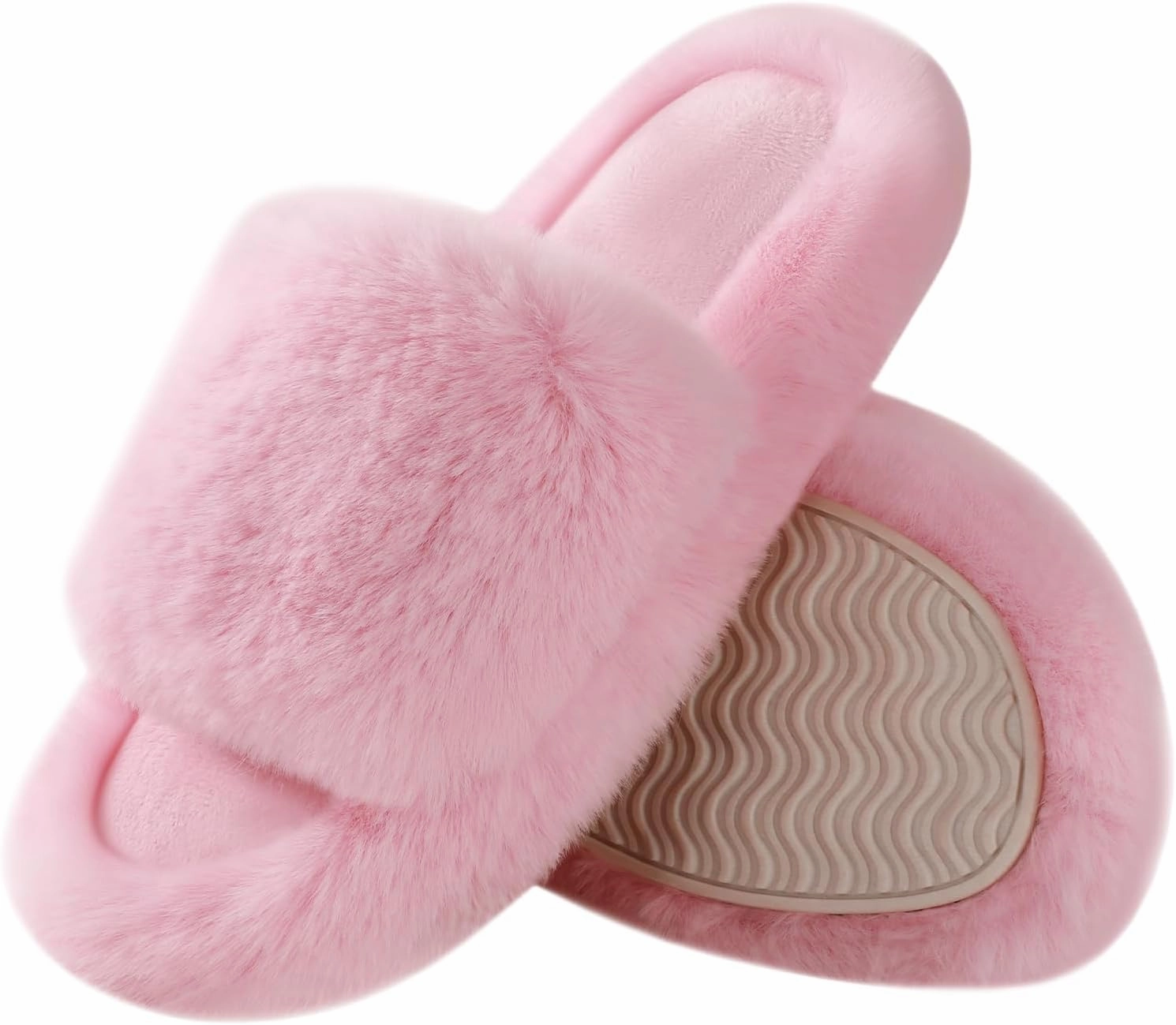 Ankis Comfy Women's Plush Slippers - Cute Chic Versatile Pretty Platform, Open Toe, Non-slip House Fluffy Fuzzy Slippers for Women Indoor Outdoor, All Seasons