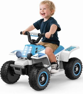 ANPABO 6V 7AH Kids ATV Ride On Toy, 4 Wheeler for Toddler w/Headlight, Forward & Reverse, Horn, Music Player, USB, MP3, Treaded Tires, Ideal Gift for Toddlers(Blue-White)