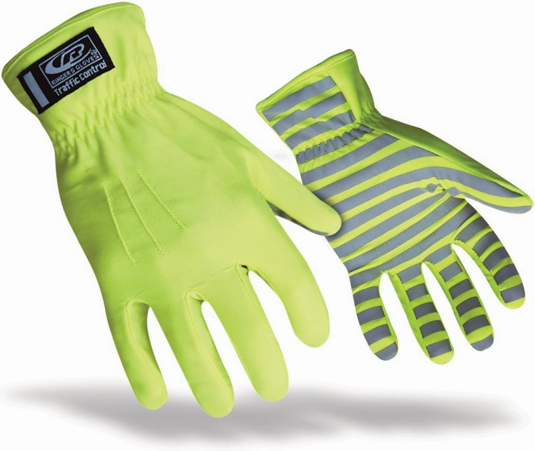 Ansell Ringers TrafficR-307 Reflective Gloves for Traffic Control, High Visibility, Green, Small