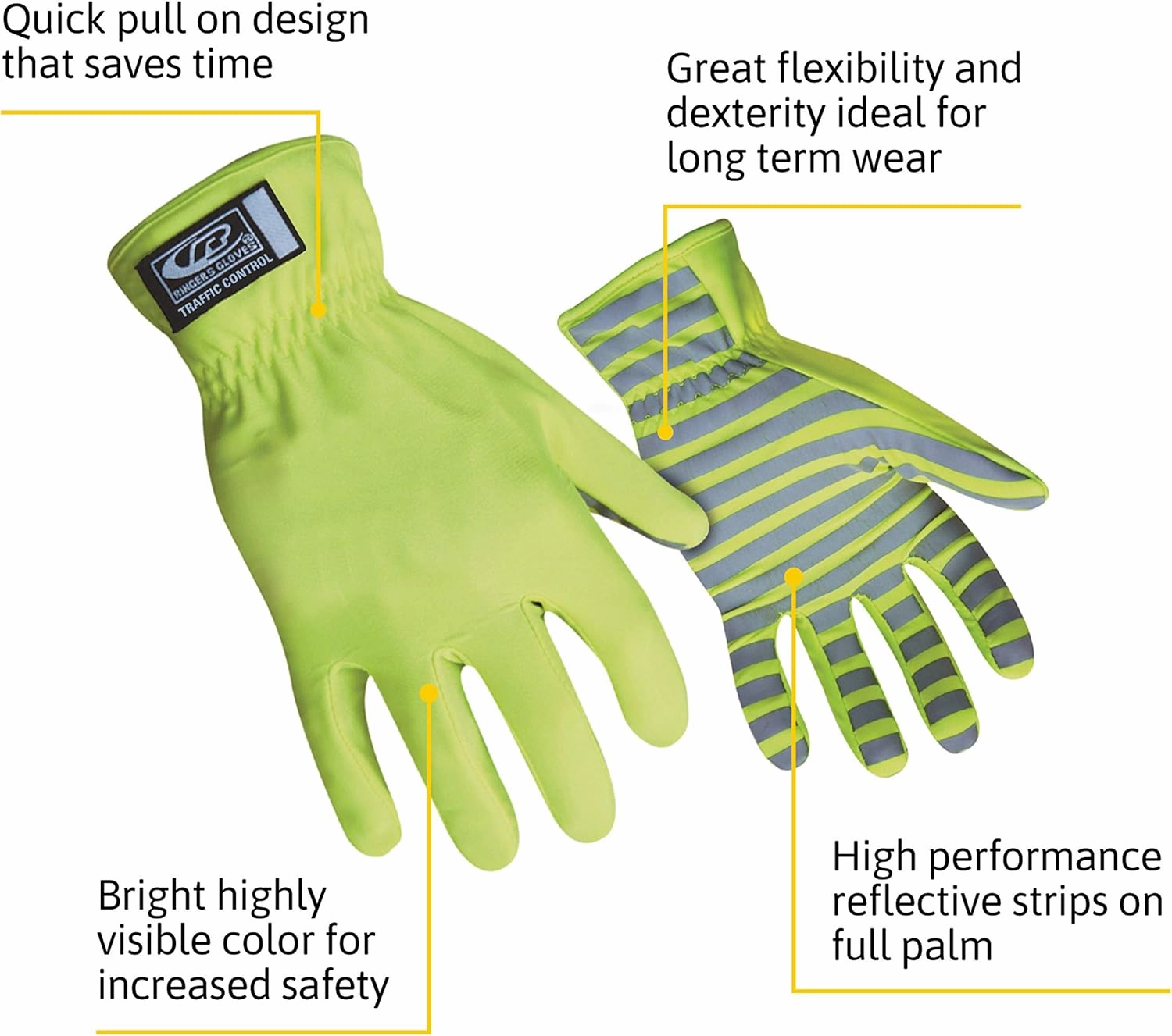 Ansell Ringers TrafficR-307 Reflective Gloves for Traffic Control, High Visibility, Green, Small