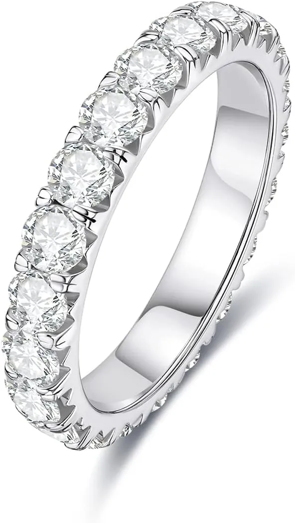 AnuClub Moissanite Eternity Wedding Band Ring D Color 925 Sterling Silver Rings for Women With Certificate