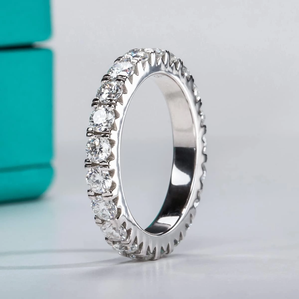 AnuClub Moissanite Eternity Wedding Band Ring D Color 925 Sterling Silver Rings for Women With Certificate