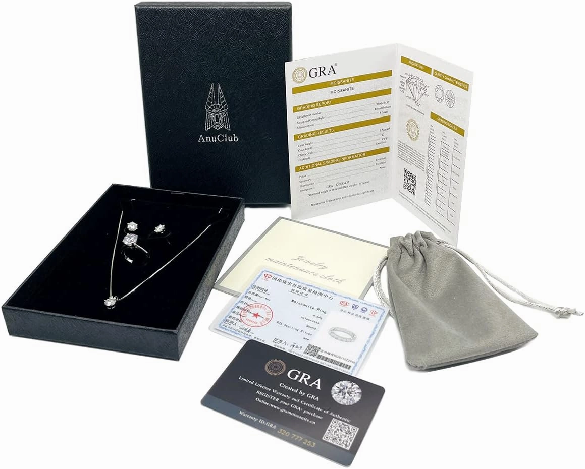 AnuClub Moissanite Eternity Wedding Band Ring D Color 925 Sterling Silver Rings for Women With Certificate