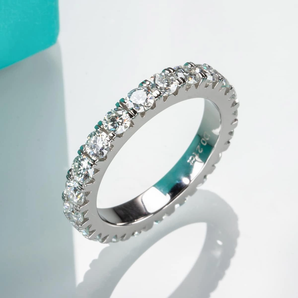 AnuClub Moissanite Eternity Wedding Band Ring D Color 925 Sterling Silver Rings for Women With Certificate