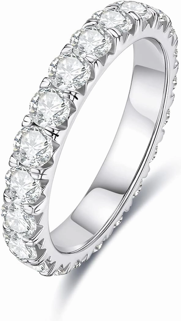 AnuClub Moissanite Eternity Wedding Band Ring D Color 925 Sterling Silver Rings for Women With Certificate
