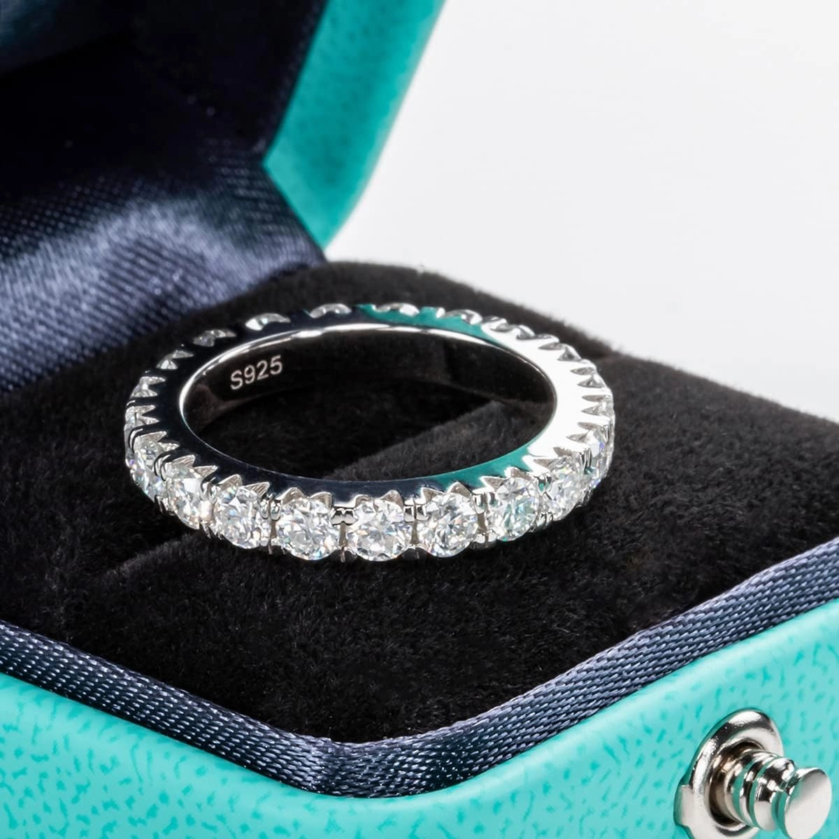 AnuClub Moissanite Eternity Wedding Band Ring D Color 925 Sterling Silver Rings for Women With Certificate