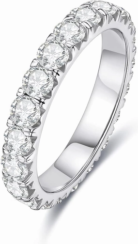 AnuClub Moissanite Eternity Wedding Band Ring D Color 925 Sterling Silver Rings for Women With Certificate