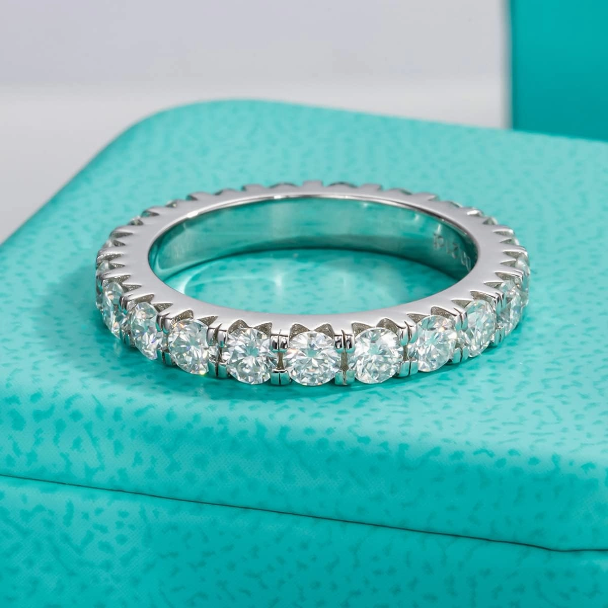 AnuClub Moissanite Eternity Wedding Band Ring D Color 925 Sterling Silver Rings for Women With Certificate