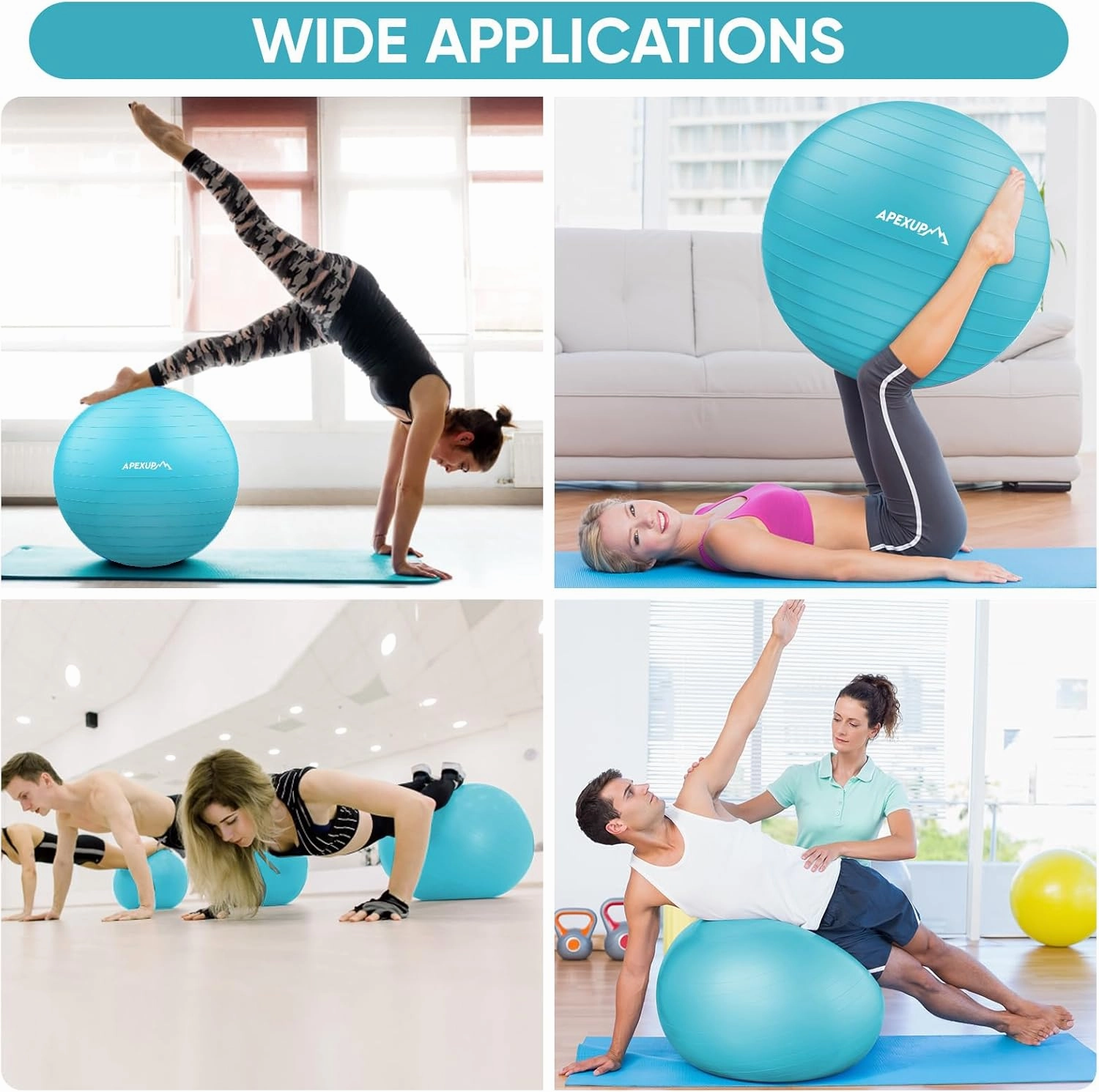 APEXUP Yoga & Pilates Ball - Anti Slip Heavy Duty Gym Ball for Fitness, Balance & Core Workout