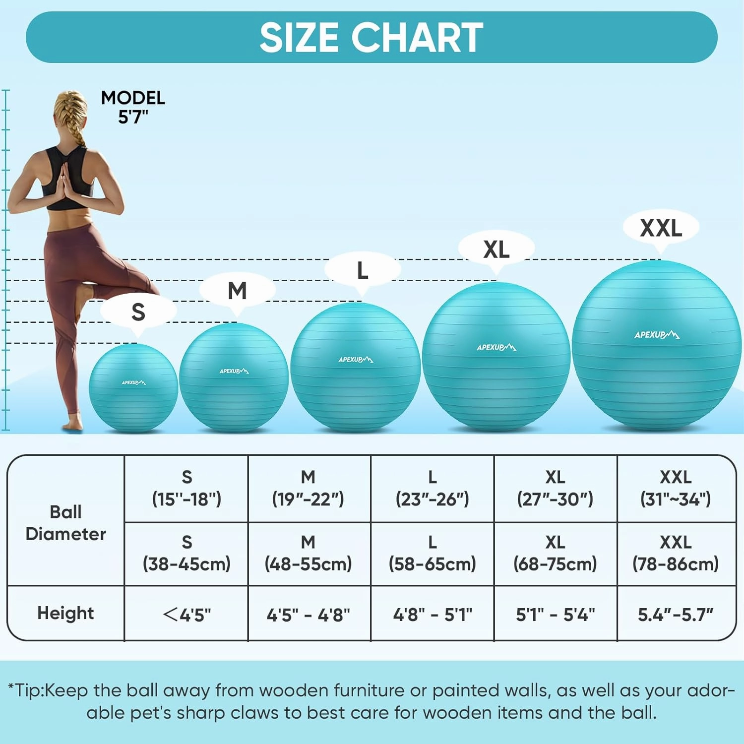 APEXUP Yoga & Pilates Ball - Anti Slip Heavy Duty Gym Ball for Fitness, Balance & Core Workout