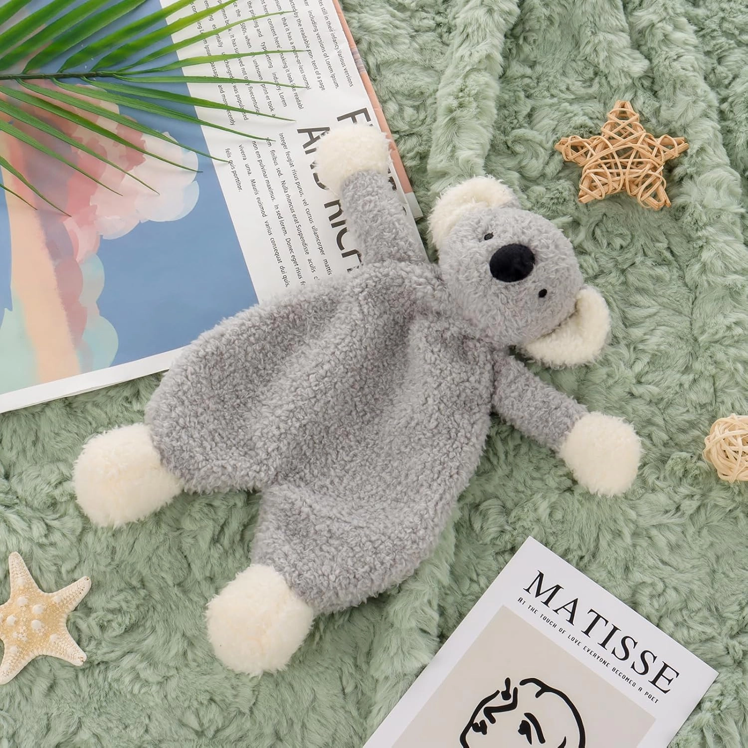 Apricot Lamb Stuffed Animals Security Blanket Gray Koala Infant Nursery Character Blanket Luxury Snuggler Plush(Gray Koala, 10 Inches)