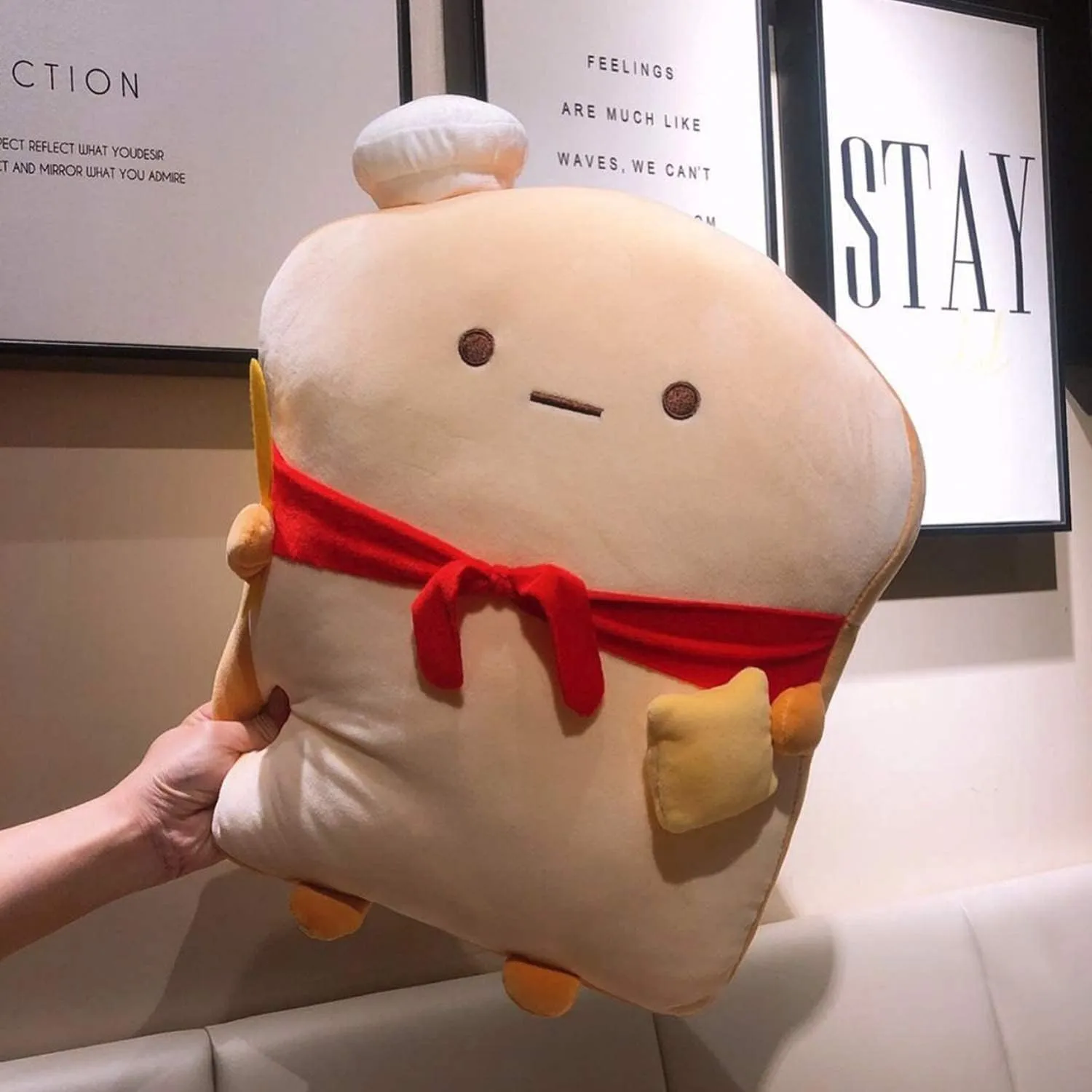 ARELUX 17.7in Funny Toast Bread Pillow,Cute Bread Shape Plush Hugging Pillow,Soft Toast Food Sofa Cushion for Home Decor,Plush Toy Gifts for Kids Birthday