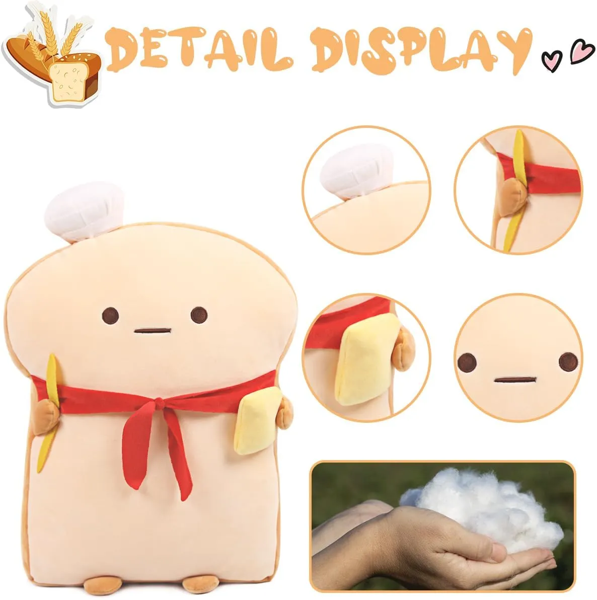 ARELUX 17.7in Funny Toast Bread Pillow,Cute Bread Shape Plush Hugging Pillow,Soft Toast Food Sofa Cushion for Home Decor,Plush Toy Gifts for Kids Birthday
