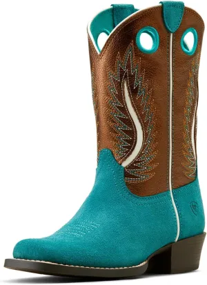 ARIAT Kids Futurity Ft. Worth Teal Suede Western Boot