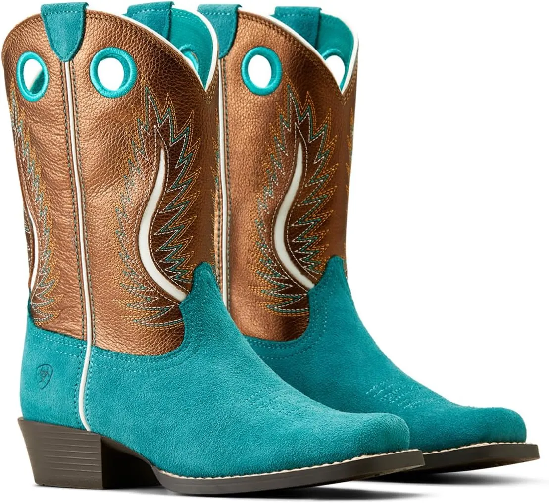 ARIAT Kids Futurity Ft. Worth Teal Suede Western Boot