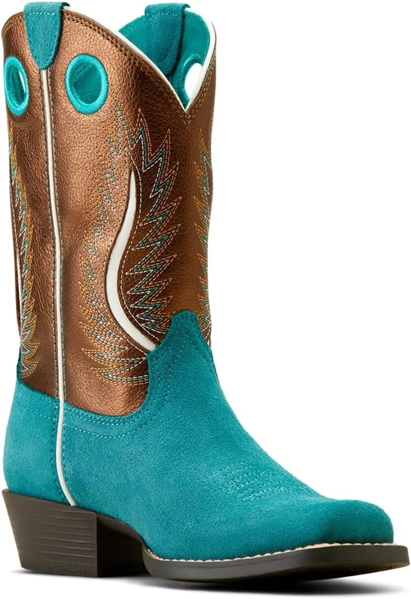 ARIAT Kids Futurity Ft. Worth Teal Suede Western Boot