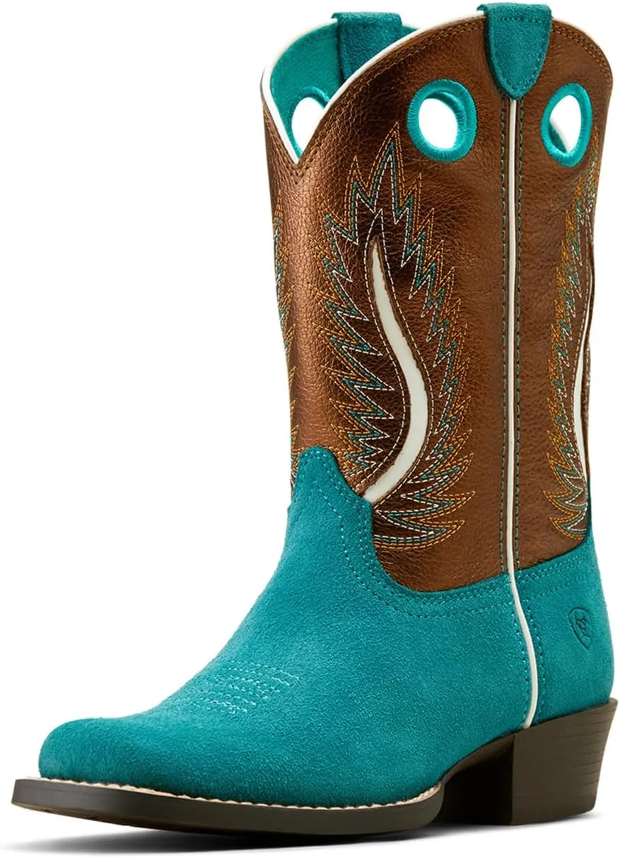 ARIAT Kids Futurity Ft. Worth Teal Suede Western Boot