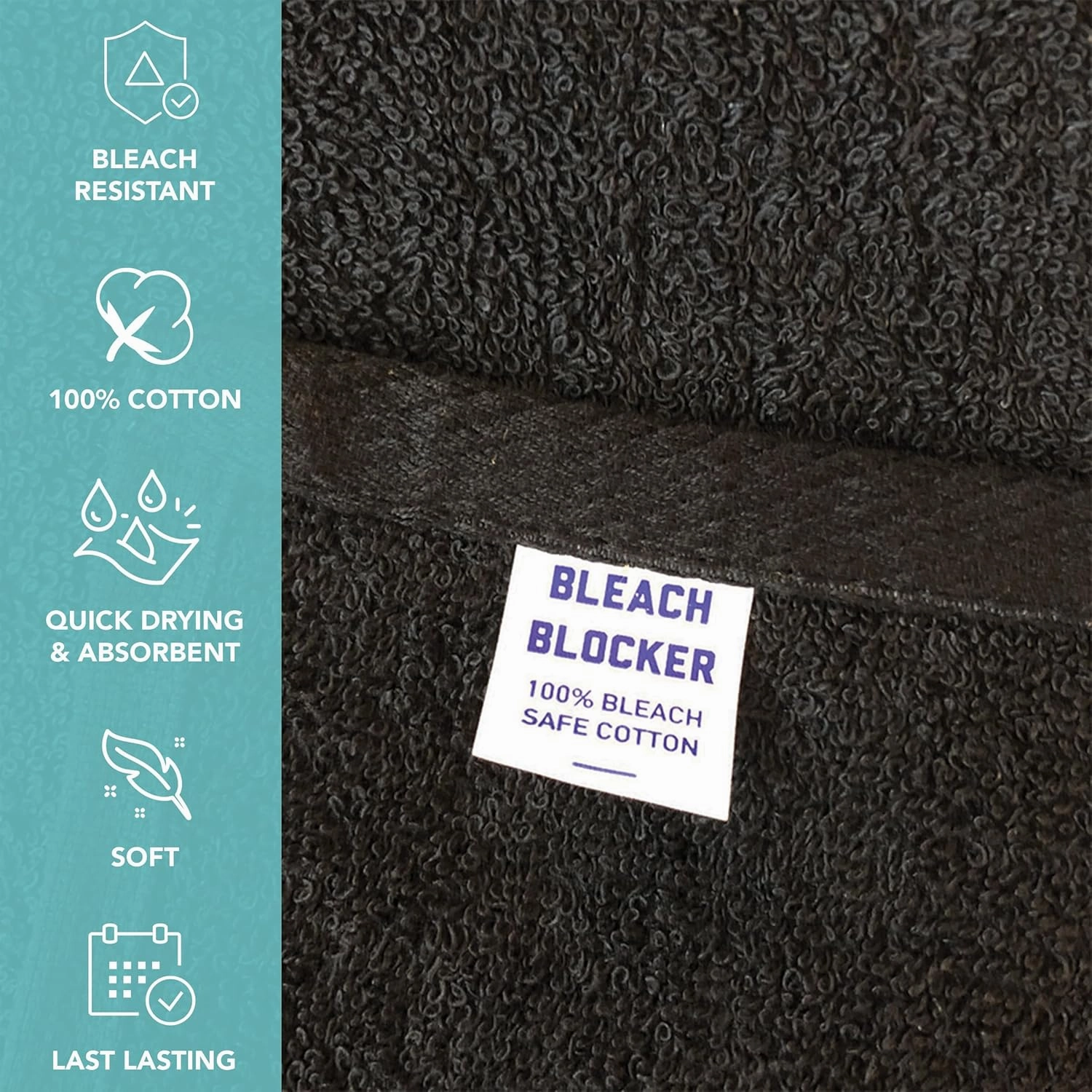 Arkwright Bleach Proof Salon Towels - Pack of 12 - Highly Absorbent, 100% Cotton, Quick Dry Spa Face Towel for Hair Stylist, Barber, Pedicure, and Esthetician, 16 x 28 in, Black