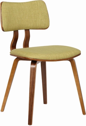Armen Living Jaguar Mid Century Modern Dining Accent Chair for Kitchen Table Desk Vanity in Green Fabric and Walnut Wood Finish