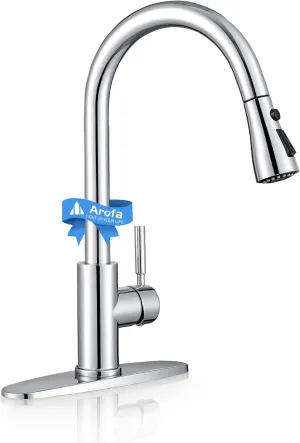 Arofa Chrome Kitchen Faucet, High Arc Kitchen Faucet with Pull Down Sprayer, Modern Single Handle Chrome Kitchen Faucets for 1/3 Hole Sink