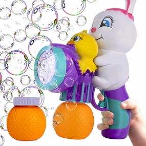 ArtCreativity Easter Bunny Bubble Blaster Toy -Summer Outdoor Fun for Toddlers - Custom Cheerful Bunny & Chick Bubble Machine with Refill Solution, Lights & Batteries - Easter Basket Stocking Stuffers
