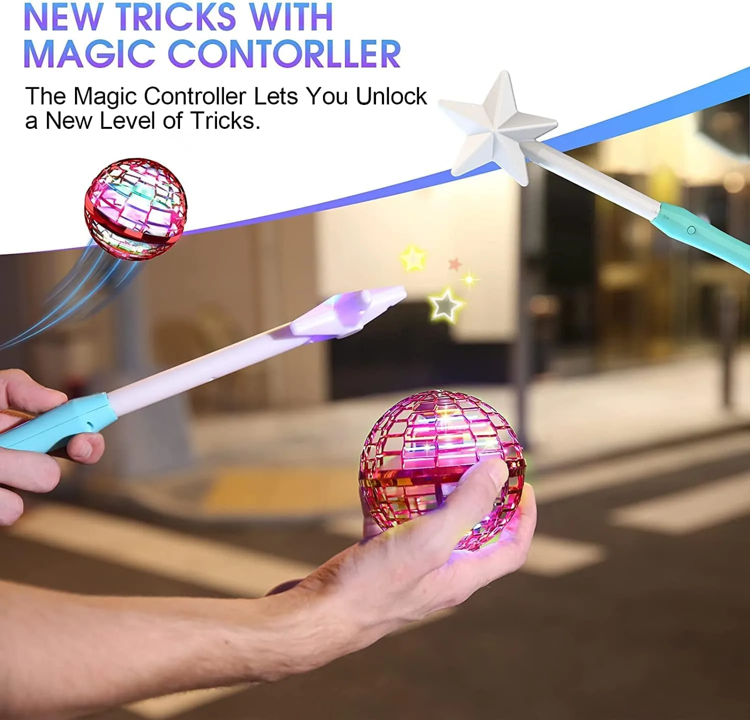 ATHLERIA Pro Hand Operated Drone with Magic Controller for Kids Adults - Hand Controlled Helicopter Flying Ball with 360° Rotating and RGB Lights - Mini Drone Interactive Toys Indoor Outdoor