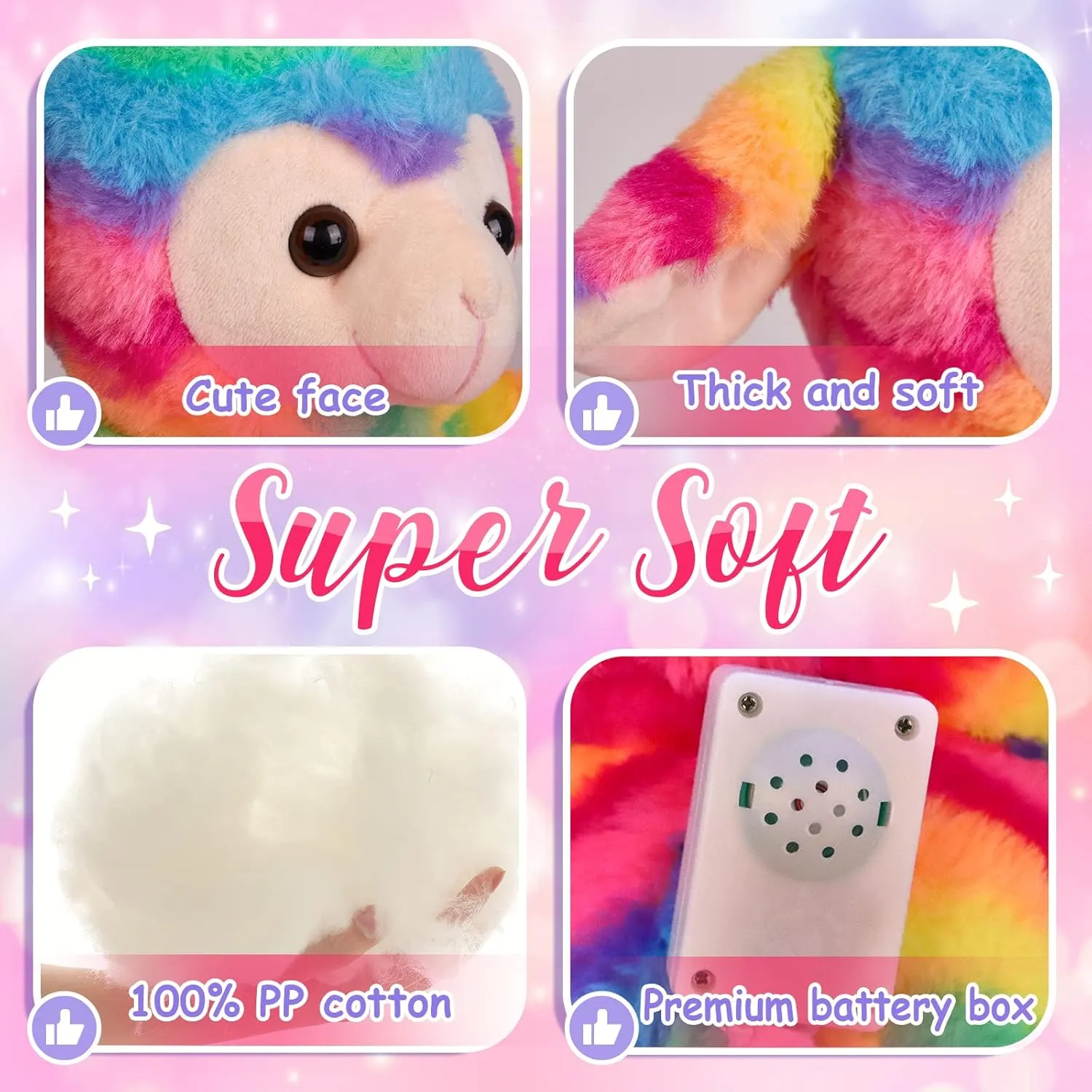Athoinsu Light up Musical Rainbow Sheep Stuffed Animal LED Glowing Night Light Singing Cute Soft Wildlife Animal Plush Toy Decors Gifts for Toddlers Kids, 10"