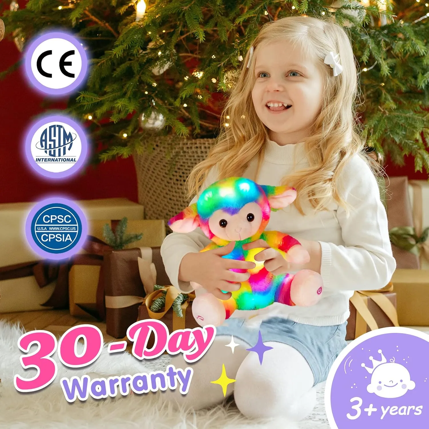 Athoinsu Light up Musical Rainbow Sheep Stuffed Animal LED Glowing Night Light Singing Cute Soft Wildlife Animal Plush Toy Decors Gifts for Toddlers Kids, 10"