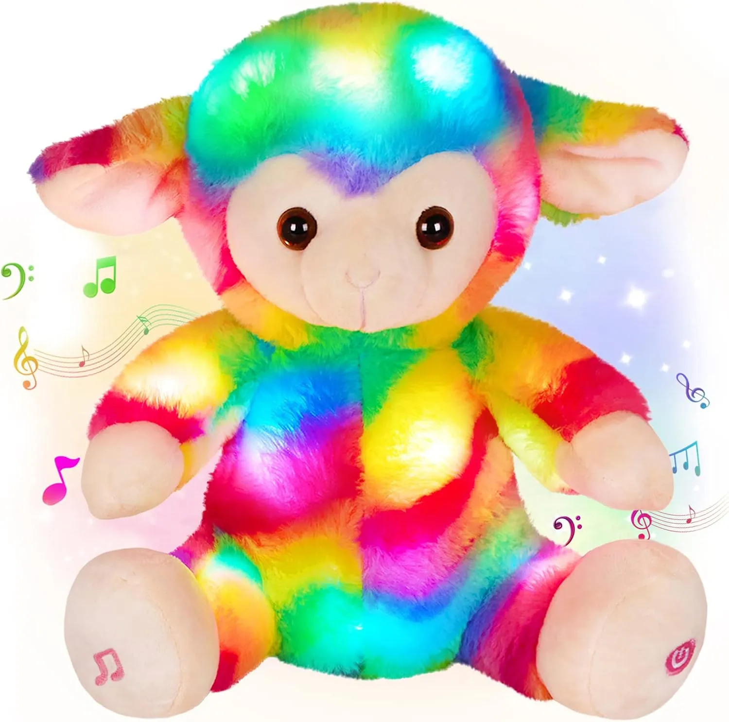 Athoinsu Light up Musical Rainbow Sheep Stuffed Animal LED Glowing Night Light Singing Cute Soft Wildlife Animal Plush Toy Decors Gifts for Toddlers Kids, 10"