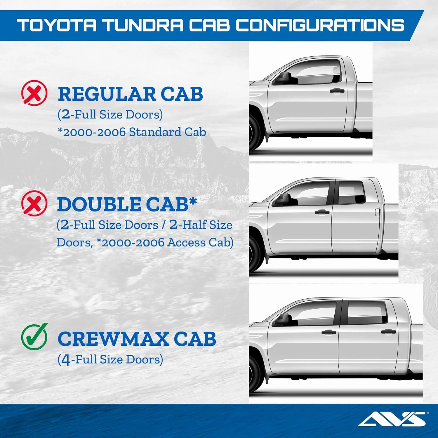 Auto Ventshade [AVS] Low Profile Rain Guards for 2007 - 2021 Toyota Tundra Crewmax | Window Vent Visors, 4 pcs. - Matte Black | 774012
