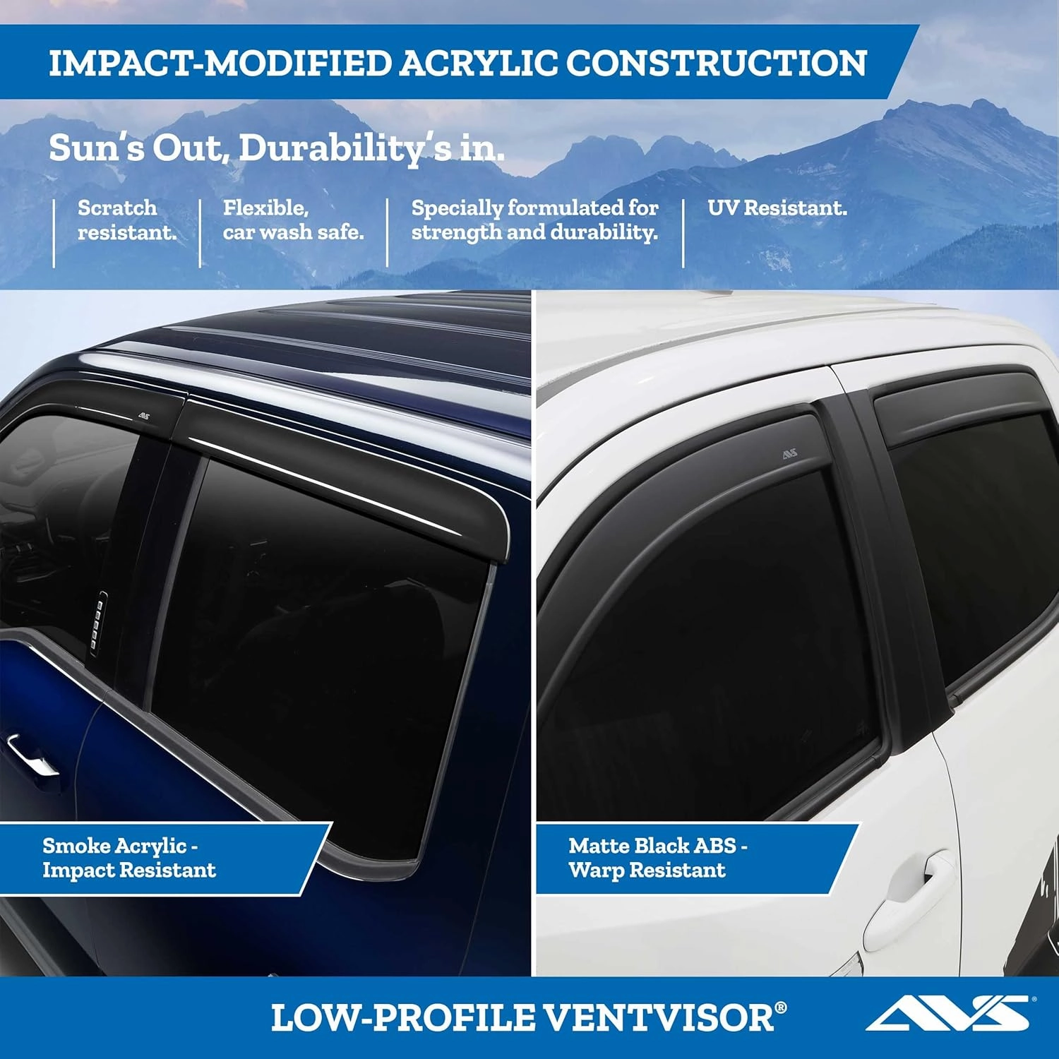 Auto Ventshade [AVS] Low Profile Rain Guards for 2007 - 2021 Toyota Tundra Crewmax | Window Vent Visors, 4 pcs. - Matte Black | 774012