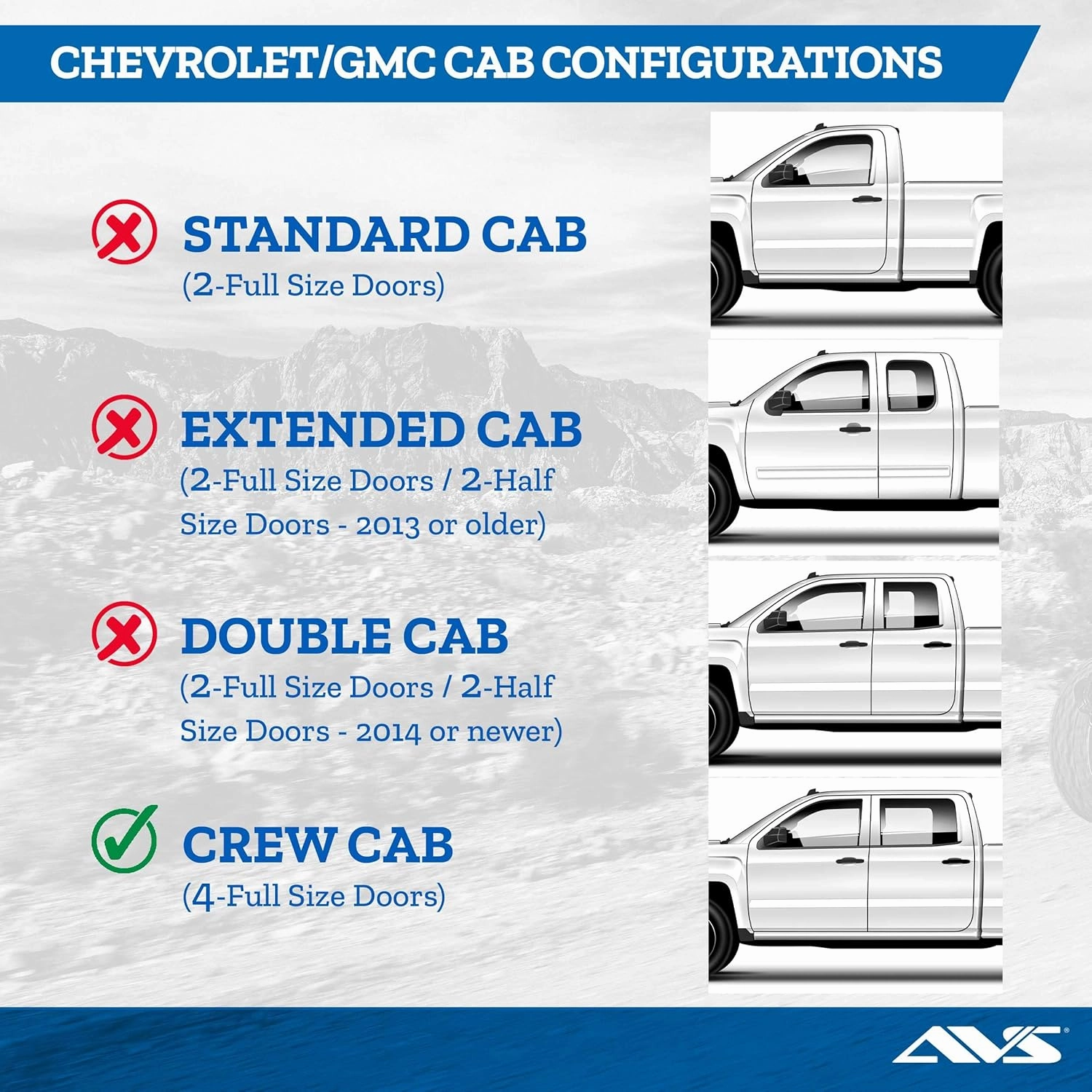 Auto Ventshade [AVS] Low Profile Rain Guards For 2014 - 2018 Chevrolet Silverado - GMC Sierra 1500; 2015-2019 Silver - Sierra 2500 & 3500 Crew Cab | Window Vent Visors, 4 pcs. - Matte Black | 774033
