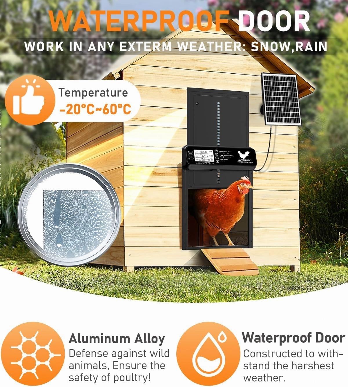 Automatic Chicken Coop Door Solar Powered with Timer/Light Sensor, Solar Chicken Coop Door Anti-Pinch, Aluminum Alloy Chicken Door | Larger Solar Panel | Higher Capacity Battery | 20M Remote Control