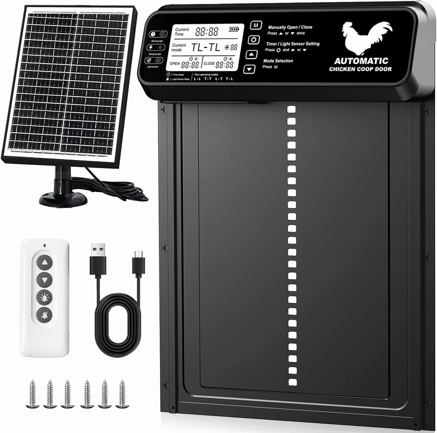 Automatic Chicken Coop Door Solar Powered with Timer/Light Sensor, Solar Chicken Coop Door Anti-Pinch, Aluminum Alloy Chicken Door | Larger Solar Panel | Higher Capacity Battery | 20M Remote Control