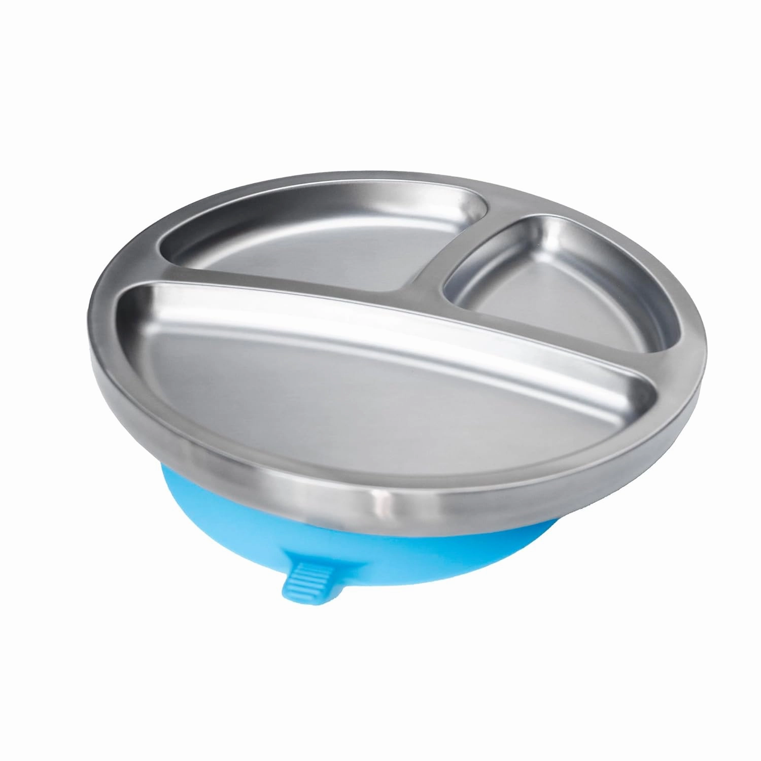 Avanchy Baby Plates with Suction – Stainless Steel Divided Plates for Toddlers, BPA-Free, Dishwasher Safe, Unbreakable, Non-Toxic, 100% Silicone Suction – White