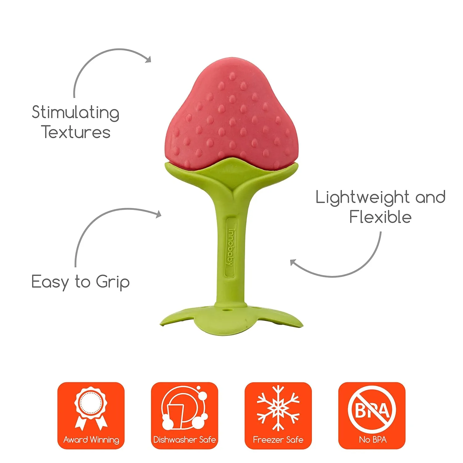 Award Winning Original Teethin’ Smart EZ Grip Fruit Teether by Innobaby - Sore Gum Relief for Front Teeth & Molars with BPA Free Teether Sensory Toy for Babies & Toddlers - Grape/Citrus/Berry