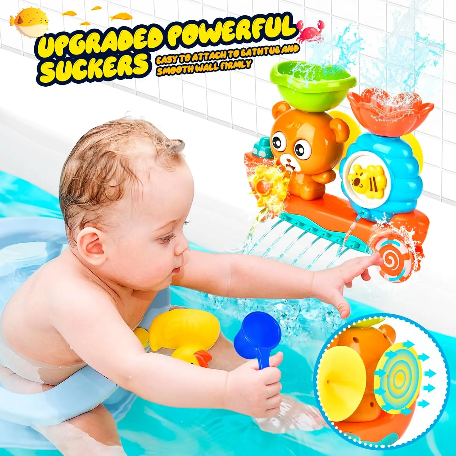Baby Bath Toys Toddlers 1-3 Bear Kids Bath Tub Toys with 2 Turtle Swimming Wind up Water Toys & 3 Floating Boat Bathtub Toys for Infants Boys Girls 18  Months Gifts Box Set