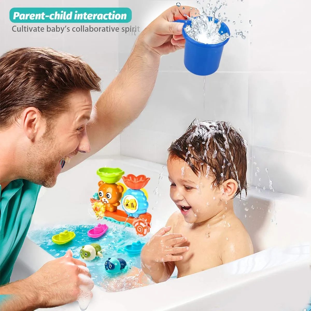 Baby Bath Toys Toddlers 1-3 Bear Kids Bath Tub Toys with 2 Turtle Swimming Wind up Water Toys & 3 Floating Boat Bathtub Toys for Infants Boys Girls 18  Months Gifts Box Set