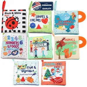 Baby Books Toys Gifts, Touch and Feel Cloth Crinkle Books for Babies,Infant Toddler Baby 0-3-6-12-18 Months,Early Learning Toys 6 to 12 Months 1-2 Years Old, Easter Shower Gift for Boys Girls,8 PCS