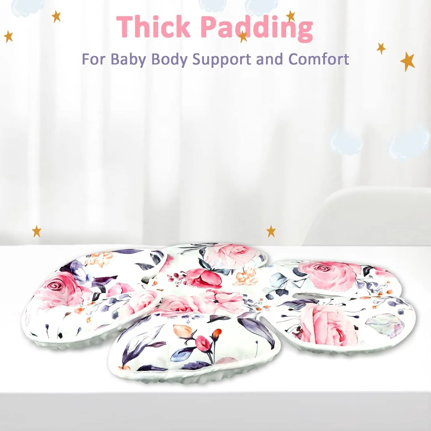 Baby Car Seat Head Support for Newborn,Pea Pod 2 in 1 Infant Car Seat Head Body Support for Girls Extra Soft Breathable Baby Car Seat Cushion Insert for Strollers, Swings, and Bouncers, Pink Floral
