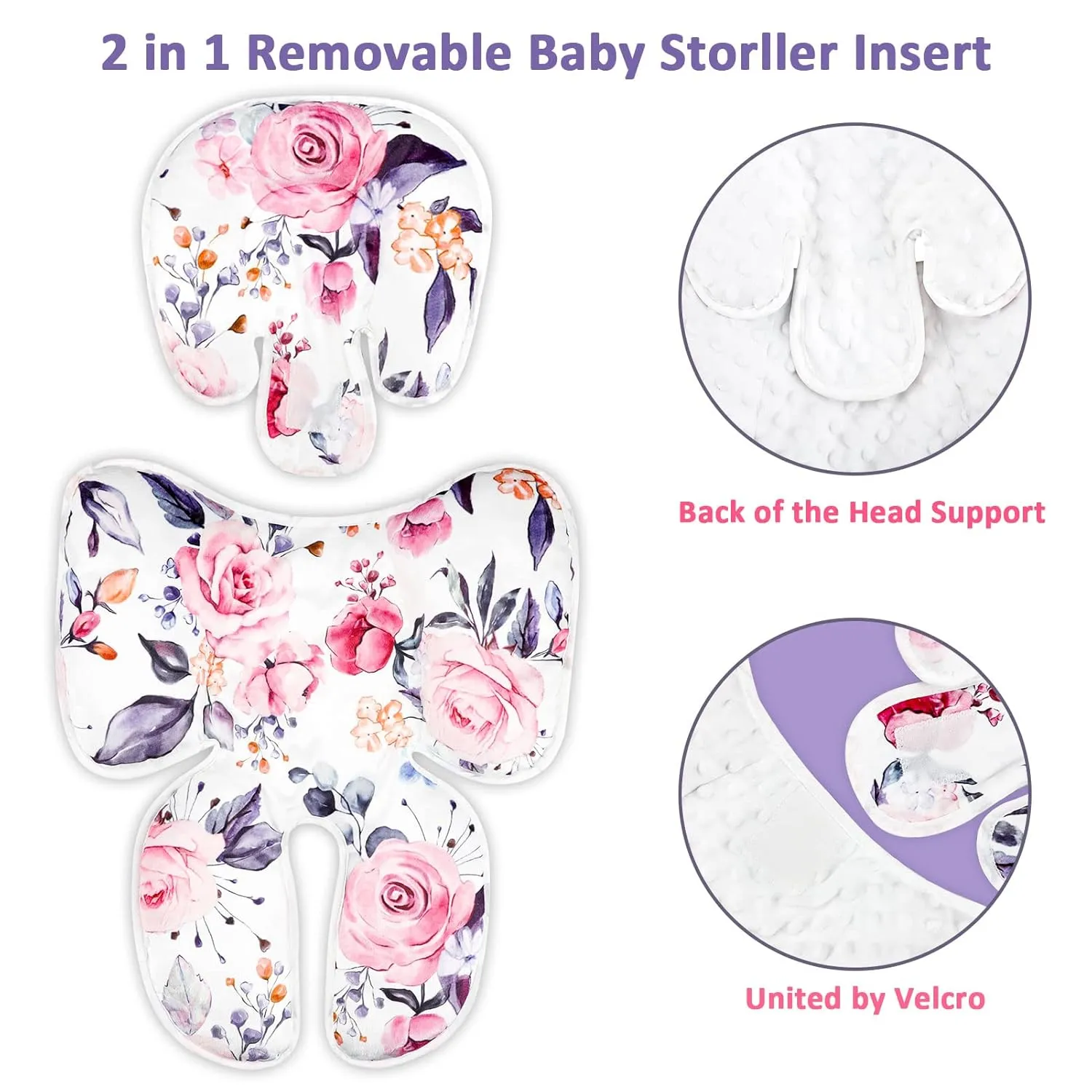 Baby Car Seat Head Support for Newborn,Pea Pod 2 in 1 Infant Car Seat Head Body Support for Girls Extra Soft Breathable Baby Car Seat Cushion Insert for Strollers, Swings, and Bouncers, Pink Floral