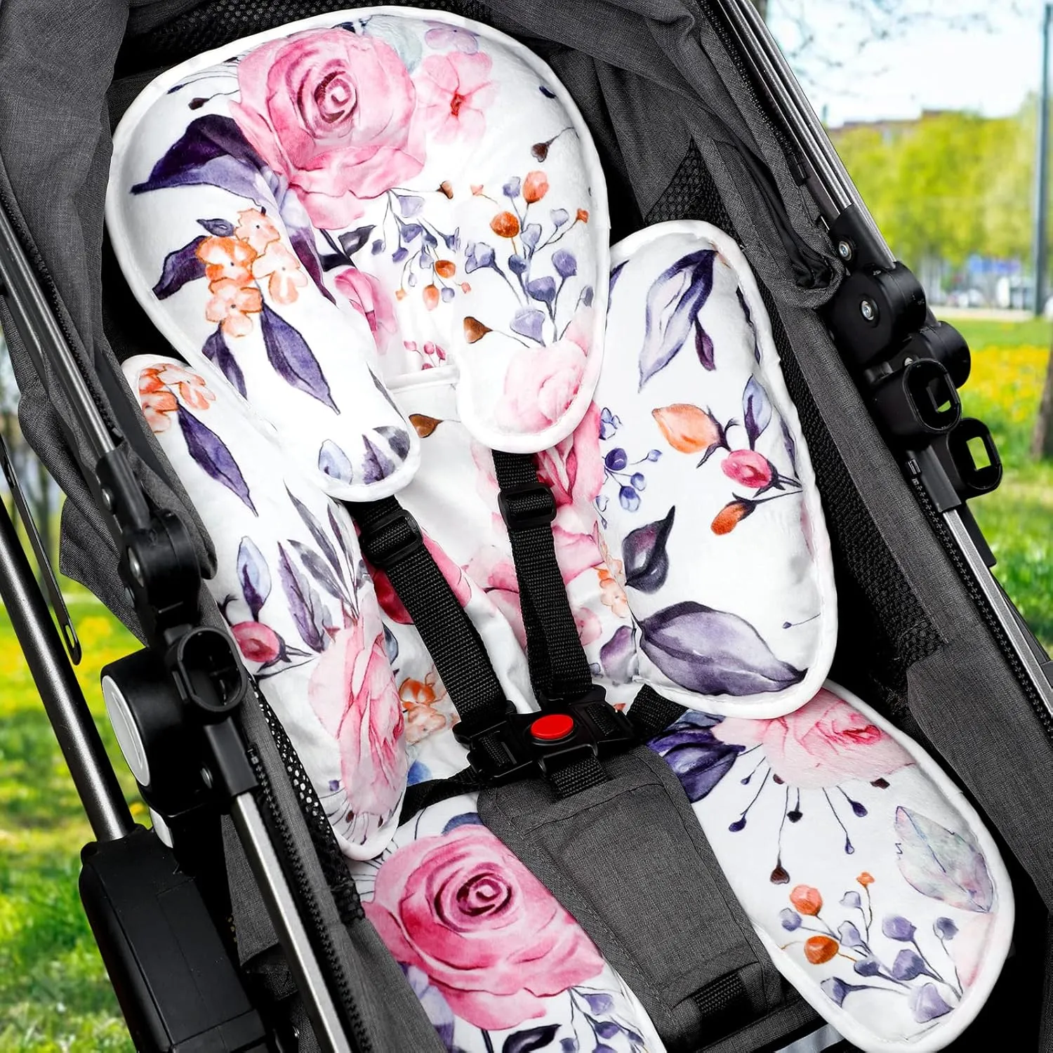 Baby Car Seat Head Support for Newborn,Pea Pod 2 in 1 Infant Car Seat Head Body Support for Girls Extra Soft Breathable Baby Car Seat Cushion Insert for Strollers, Swings, and Bouncers, Pink Floral