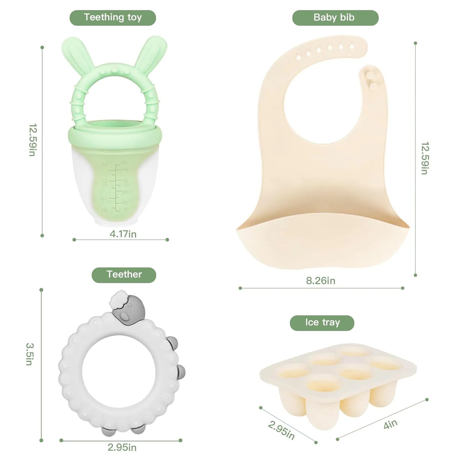 Baby Feeding Set, Baby Fruit Feeder for Batch Preparation of New Foods,Breast Milk Popsicle Moulds, Silicone Teething Toys, Silicone Bibs,Bpa Free,Dishwasher Safe