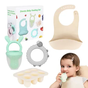 Baby Feeding Set, Baby Fruit Feeder for Batch Preparation of New Foods,Breast Milk Popsicle Moulds, Silicone Teething Toys, Silicone Bibs,Bpa Free,Dishwasher Safe