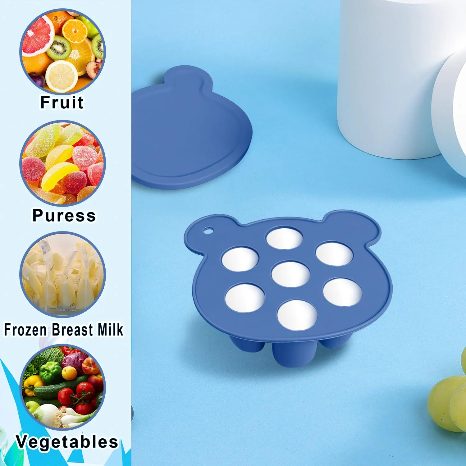Baby Fruit Feeder Pacifier - 3 Pack | 1 Baby Food Feeder & 1 Baby Teether & 1 Baby Popsicle Molds | Breastmilk Popsicle molds | Teething Toys | Mesh Baby Feeder | Baby Feeding Set | Bebes (Steel Blue)