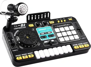 Baby Musical DJ Set for Kids with Scratching Sound Effect,12 Demo Songs,12 Sounds and Piano Sounds,Electronic Keyboard,DJ Turntable with AUX and Record,DJ Party Mixer Musical Toy Black