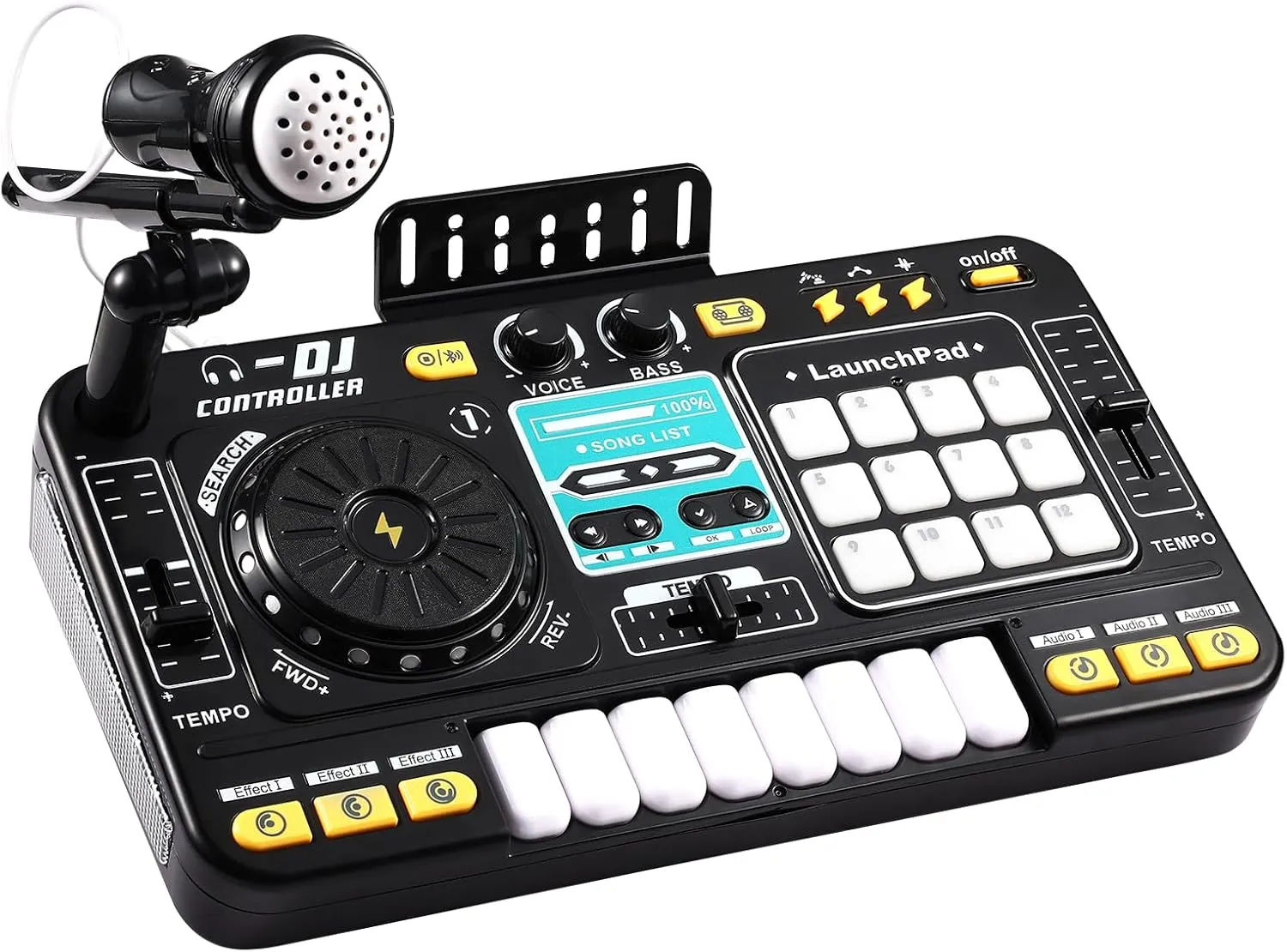 Baby Musical DJ Set for Kids with Scratching Sound Effect,12 Demo Songs,12 Sounds and Piano Sounds,Electronic Keyboard,DJ Turntable with AUX and Record,DJ Party Mixer Musical Toy Black
