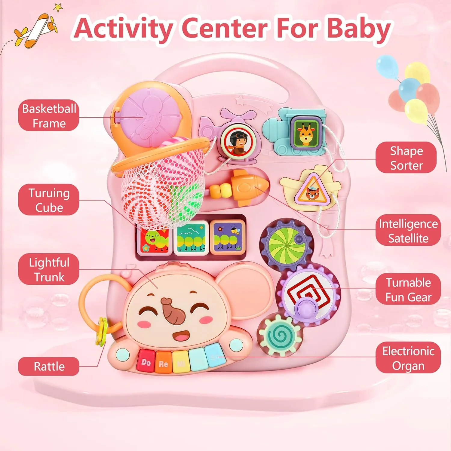 Baby Push Walker 3 in 1 Sit-to-Stand Learning Walker with Wheels Kids’Multiple Educational Activity Center Music Learning Toy Gift for Infant Boys Girls (Pink)