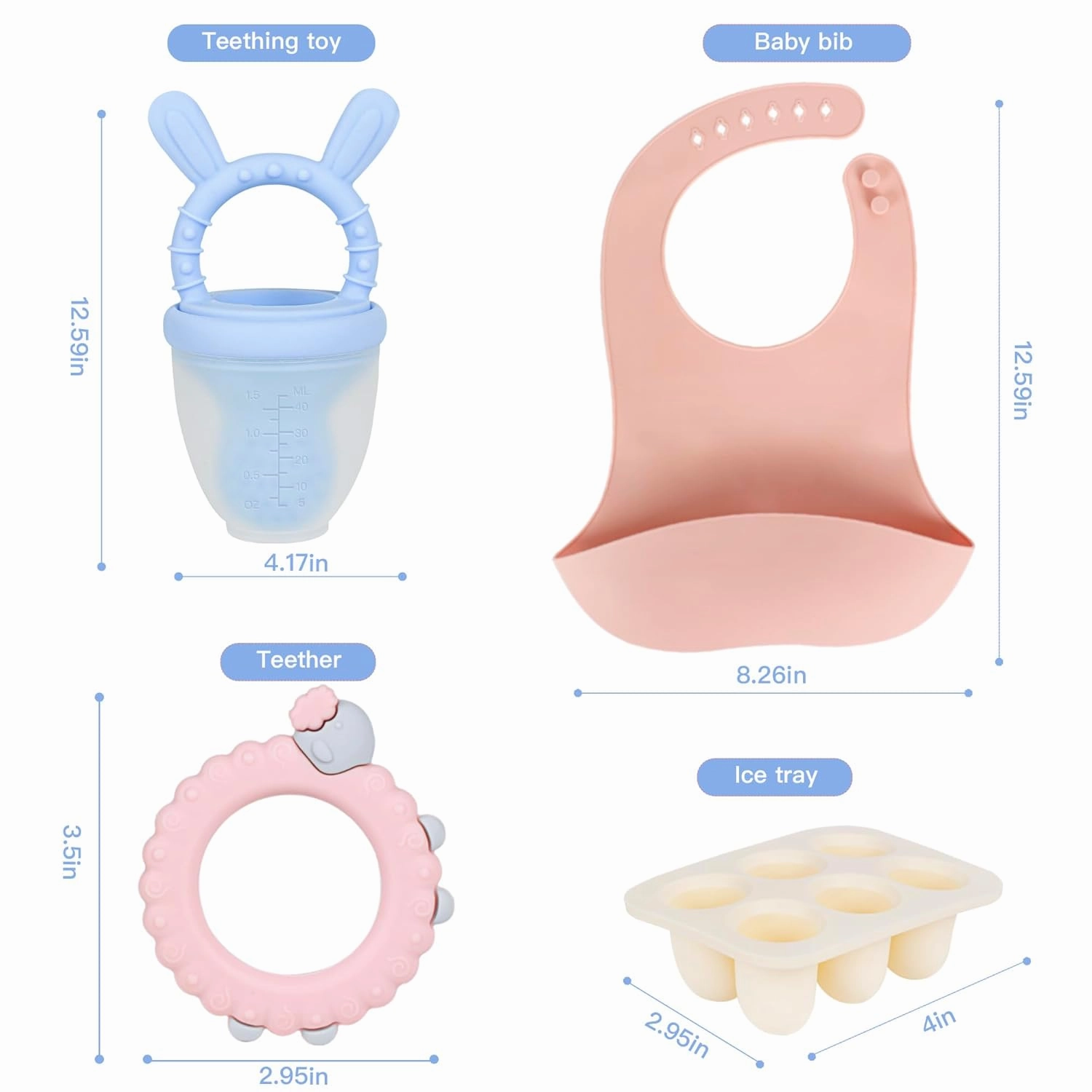 Baby Feeding Set, Baby Fruit Feeder for Batch Preparation of New Foods,Breast Milk Popsicle Moulds, Silicone Teething Toys, Silicone Bibs,Bpa Free,Dishwasher Safe